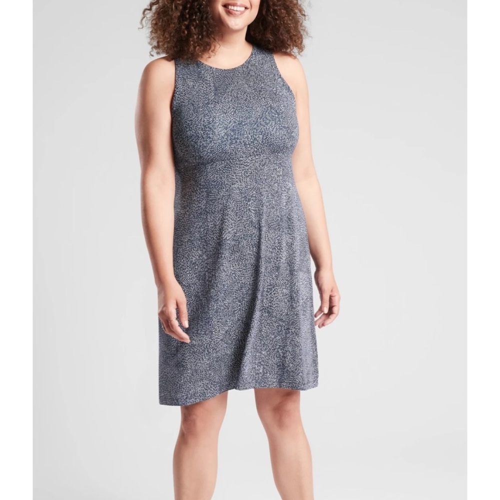 Athleta Santorini Sleeveless Navy Blue White Printed Mini Dress Stretch Size S